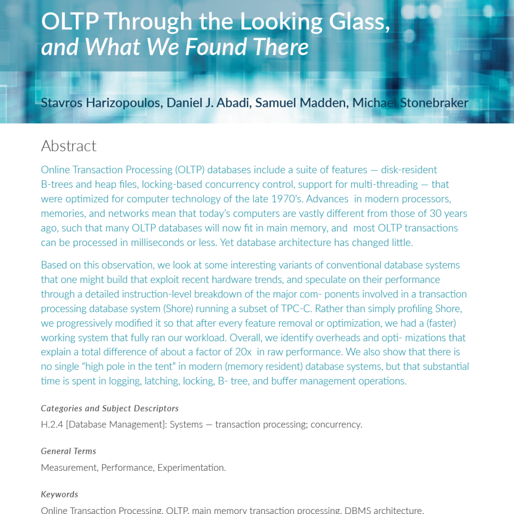 Whitepaper: Through the Looking Glass by Micheal Stonebraker